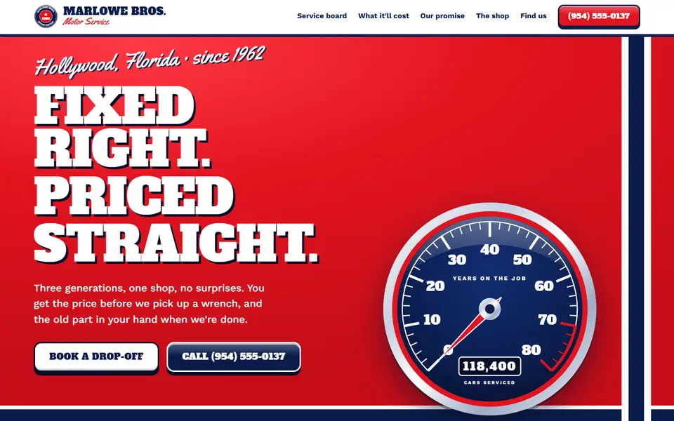 First screen of the Marlowe Bros. Motor Service sample site