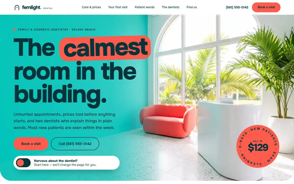First screen of the Fernlight Dental sample site