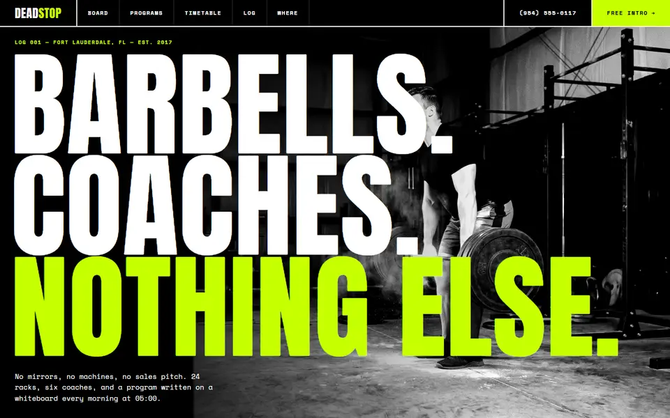 First screen of the Deadstop Strength Club sample site