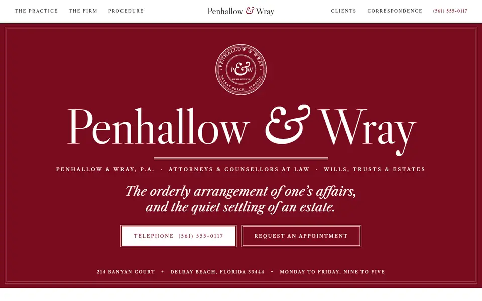 First screen of the Penhallow & Wray sample site