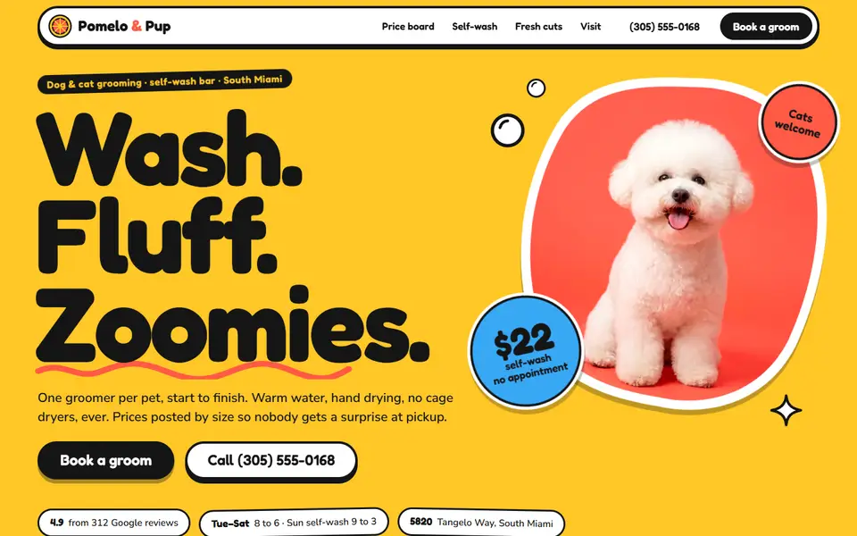 First screen of the Pomelo & Pup sample site