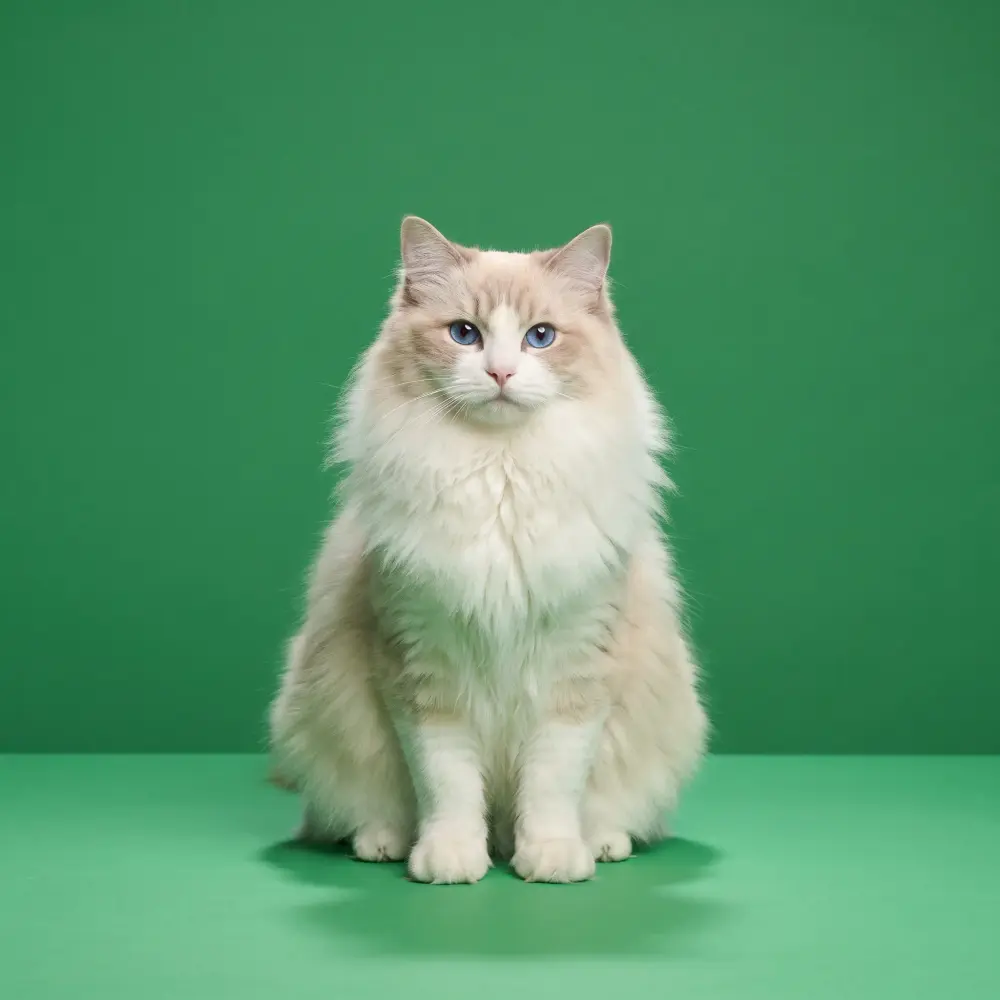 Long-haired cream ragdoll cat, freshly brushed